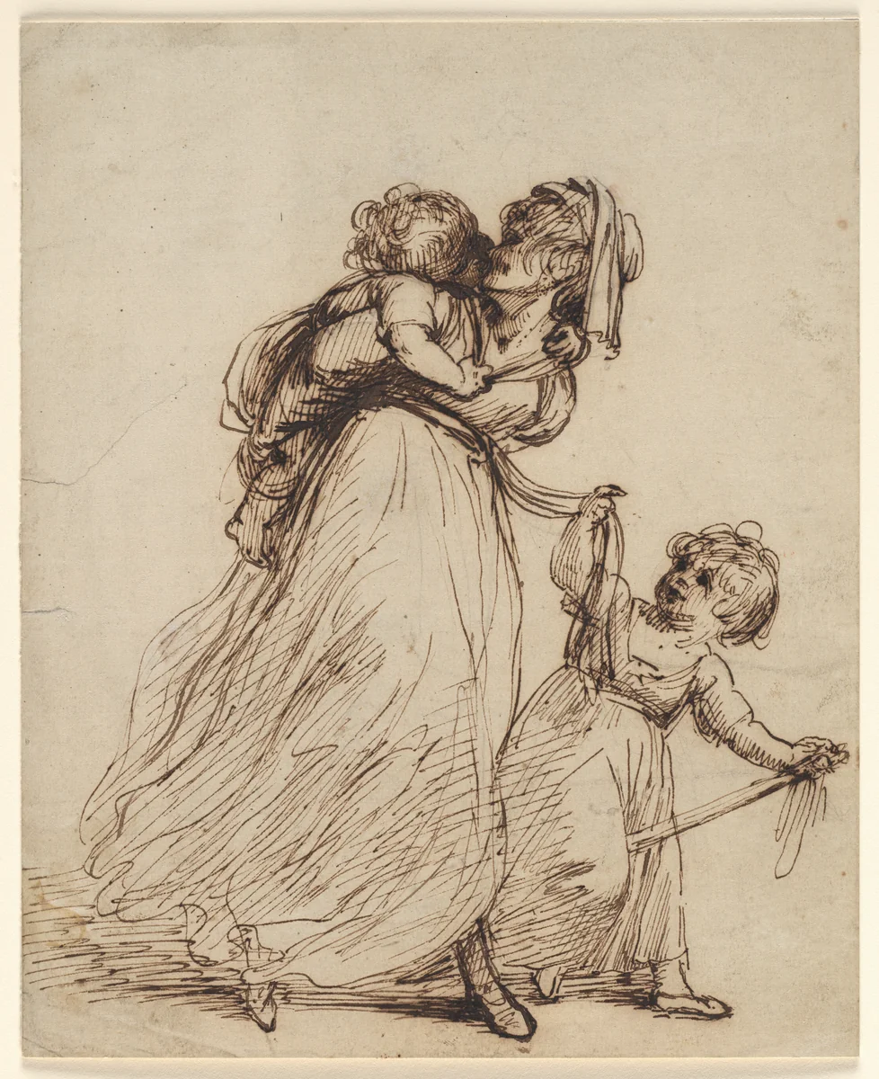 Study of a Woman and Two Children by Sir Joshua Reynolds, drawing, 1700-1800