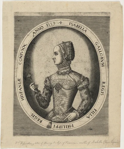 Isabella, Third Wife of Philip II of Spain by Hieronymus Cock, print, 1510-1570