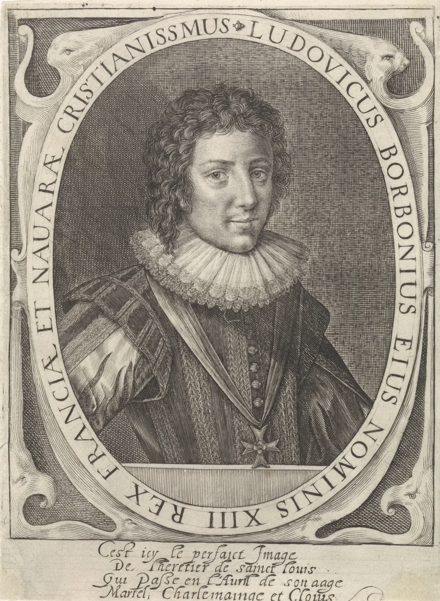 Portret van Lodewijk XIII by Crispijn van de Passe, print, 1604-1670