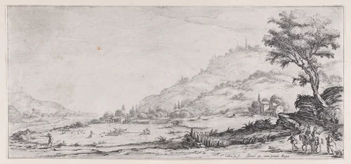 Le Chasse aux Oiseaux (The Bird Hunt), from "Paysages Gravés pour Jean de Médicis appelées aussi Paysages Dessinés a Florence, Vues de Florence, Paysages d'Italie, et Paysages Définitifs" (Landscapes Engraved for Giovanni de'Medici, Landscapes Designed in Florence, Views of Florence, Landscapes of Italy, and Definitive Landscapes) by Jacques Callot, print, 1613-1623