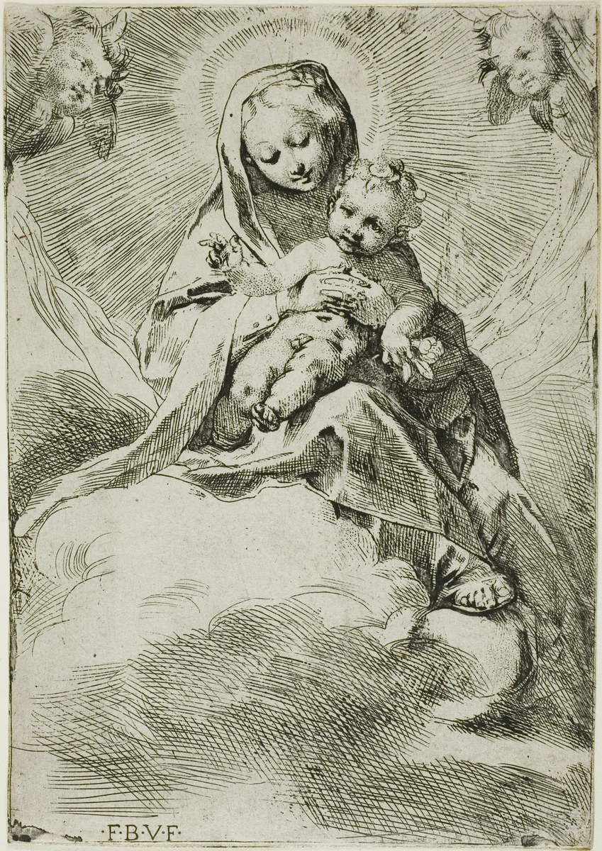 Madonna and Child on Clouds by Federico Barocci, print, 1546-1612