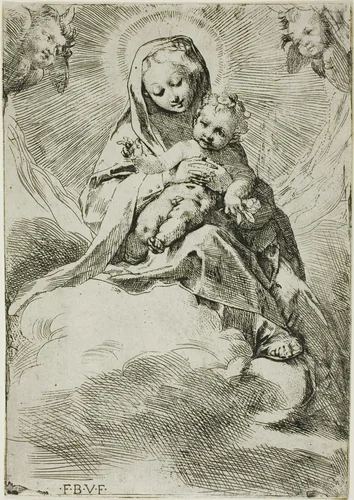 Madonna and Child on Clouds by Federico Barocci, print, 1546-1612