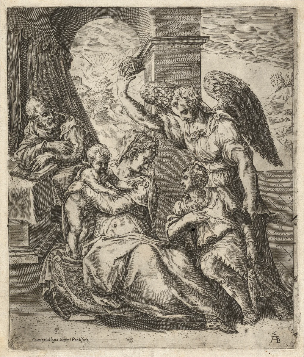 The Holy Family with Tobias and the Angel by Cherubino Alberti, print, 1569-1579
