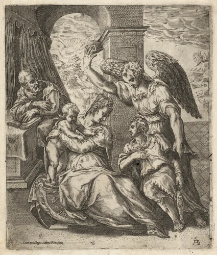 The Holy Family with Tobias and the Angel by Cherubino Alberti, print, 1569-1579