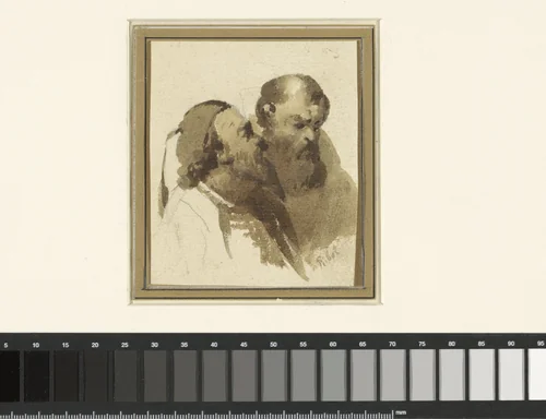 Twee oosterse mannen, borstbeelden by Théodule Augustin Ribot, drawing, 1833-1891