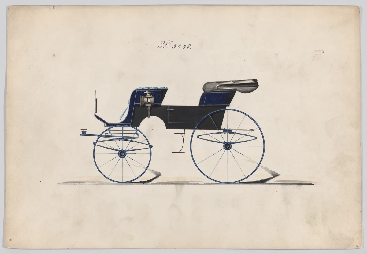 Design for 2 seat Phaeton, no. 3038 by Brewster & Co., drawing, 1874