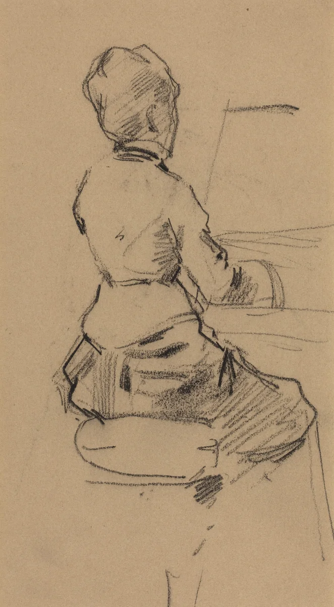 Young Woman Seated at a Piano [verso] by Jean-Louis Forain, drawing, 1890
