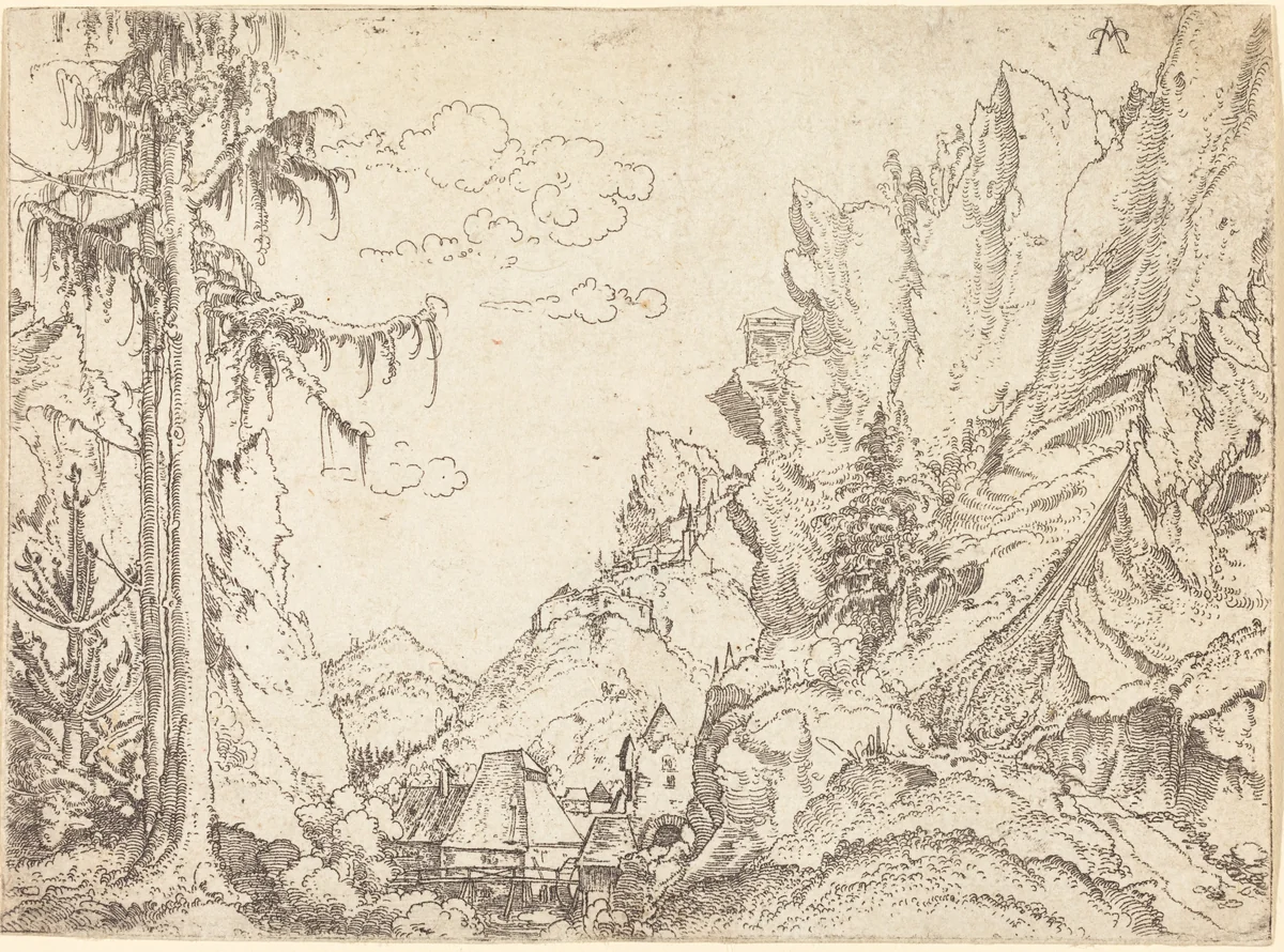 Mountain Landscape by Erhard Altdorfer, print, 1510-1525