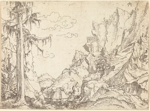 Mountain Landscape by Erhard Altdorfer, print, 1510-1525