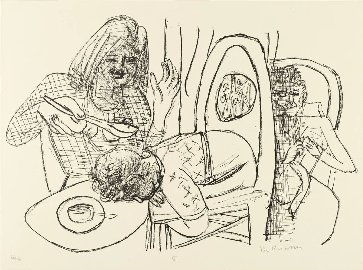 I Don't Want to Eat My Soup (Ich esse meine Suppe nicht) from Day and Dream by Max Beckmann, print, 1946