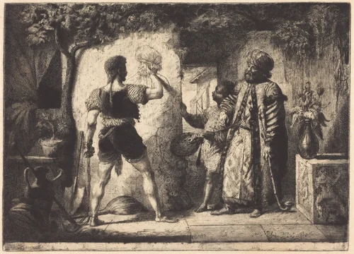 Fra Filippo Lippi, Enslaved in Algiers, Painting a Portrait of His Captor by Pierre Nolasque Bergeret, print, 1838