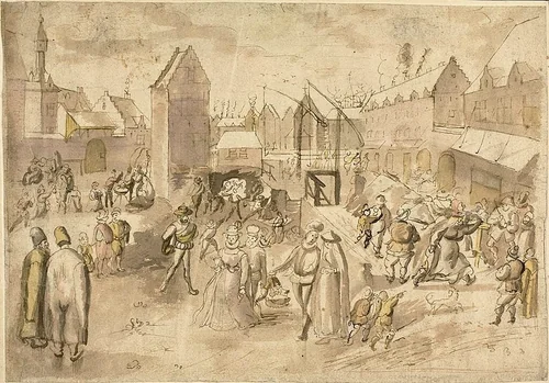 Street Scene by Denis van Alsloot, drawing, 1590-1633