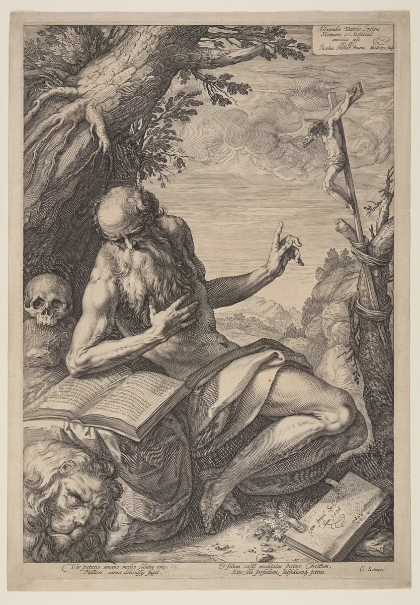 St Jerome by Hendrick Goltzius, print, 1596