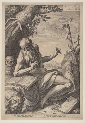 St Jerome by Hendrick Goltzius, print, 1596