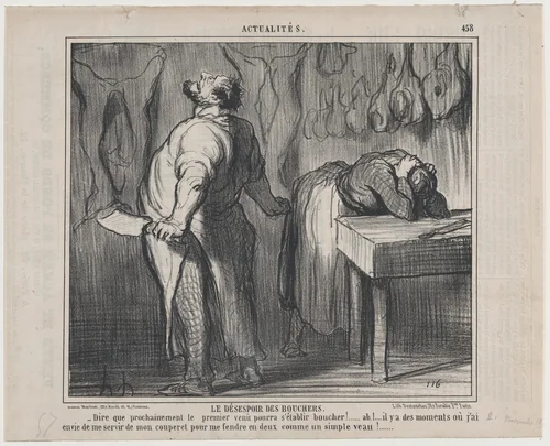 Le Désespoir des Bouchers, from Actualités, published in Le Charivari, November 21, 1857 by Honoré Daumier, print, 1857