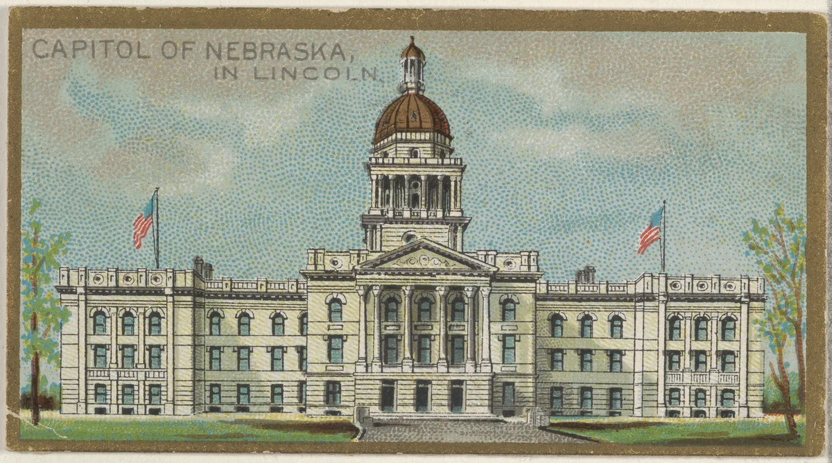Capitol of Nebraska in Lincoln, from the General Government and State Capitol Buildings series (N14) for Allen & Ginter Cigarettes Brands by Allen & Ginter, print, 1889