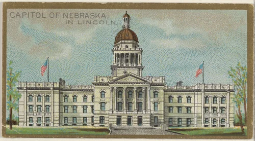 Capitol of Nebraska in Lincoln, from the General Government and State Capitol Buildings series (N14) for Allen & Ginter Cigarettes Brands by Allen & Ginter, print, 1889