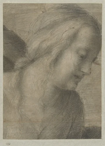Hoofd van Maria, in een Aanbidding by Andrea del Sarto, drawing, 1518-1523