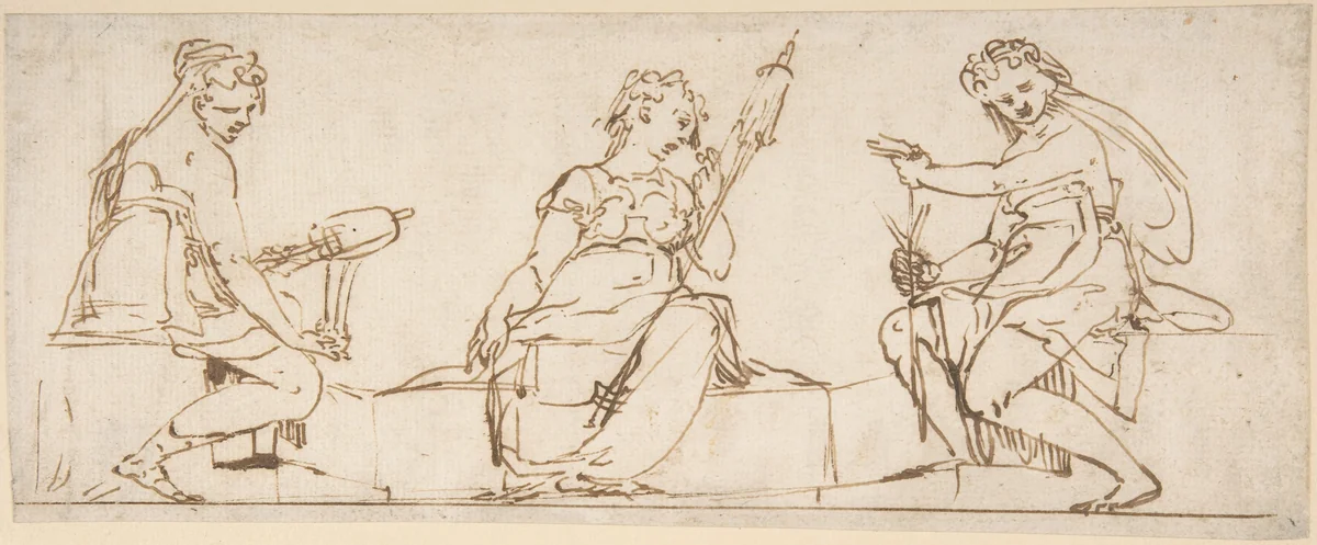 The Three Fates by Luca Cambiaso, drawing, 1527-1585