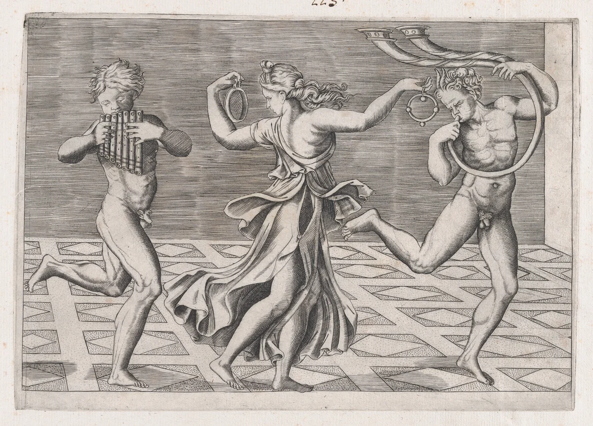 Dance of Fauns and Bacchants, from "Speculum Romanae Magnificentiae" by anonymous, print, 1500-1550