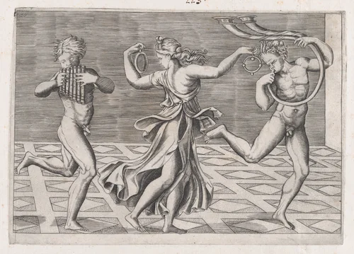 Dance of Fauns and Bacchants, from "Speculum Romanae Magnificentiae" by anonymous, print, 1500-1550