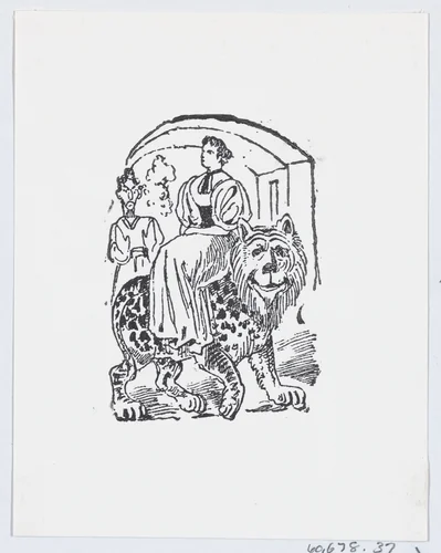 A woman riding on the back of a tiger by José Guadalupe Posada, print, 1875-1885