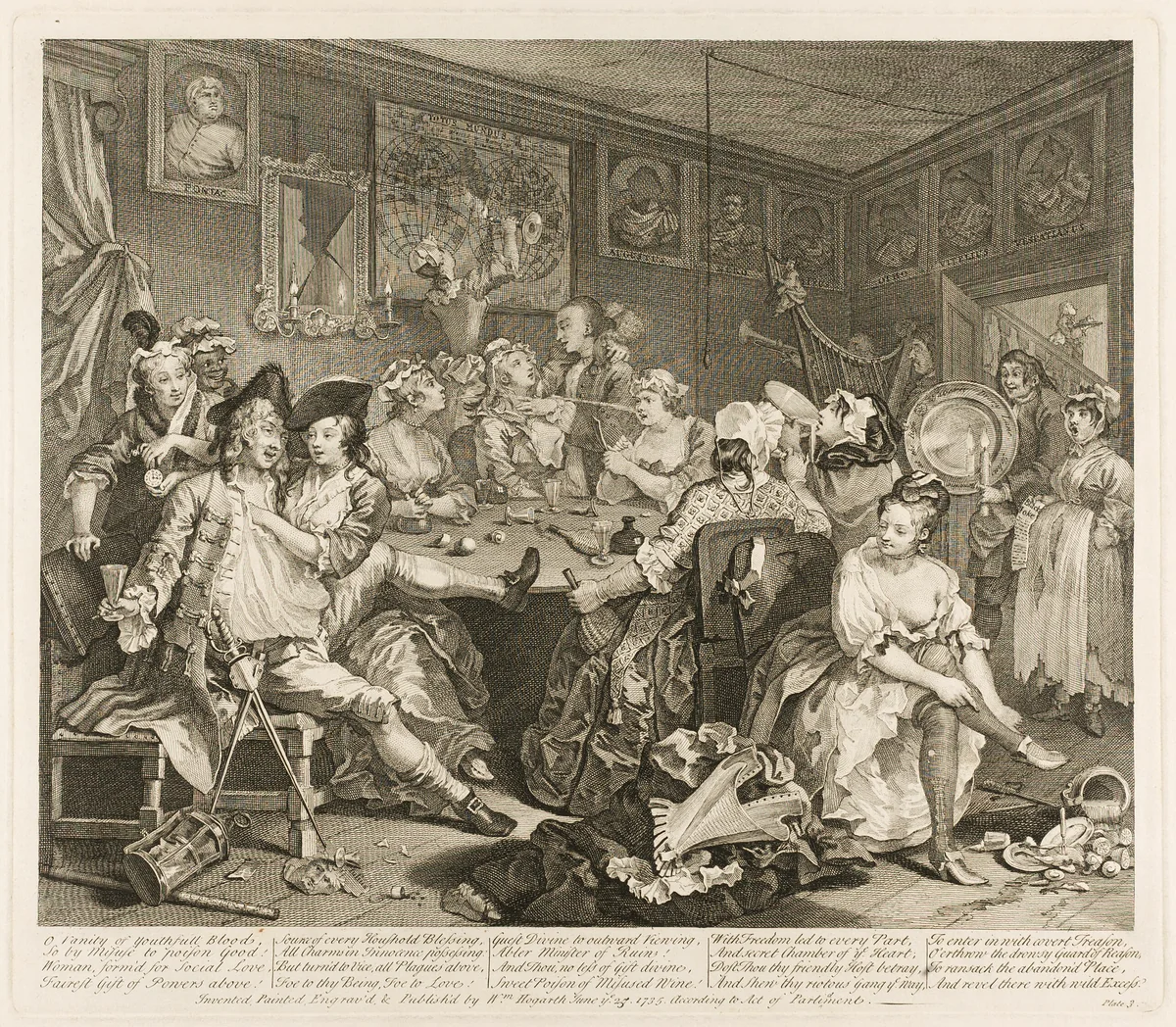 Plate Three, from A Rake's Progress by William Hogarth, print, 1735