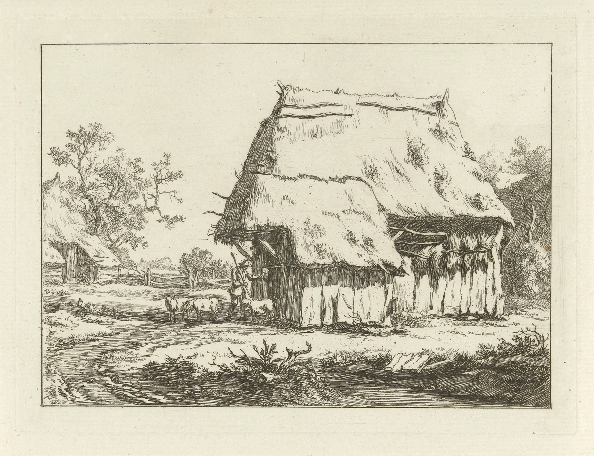 Herder bij een schaapskooi by Carel Lodewijk Hansen, print, 1780-1840