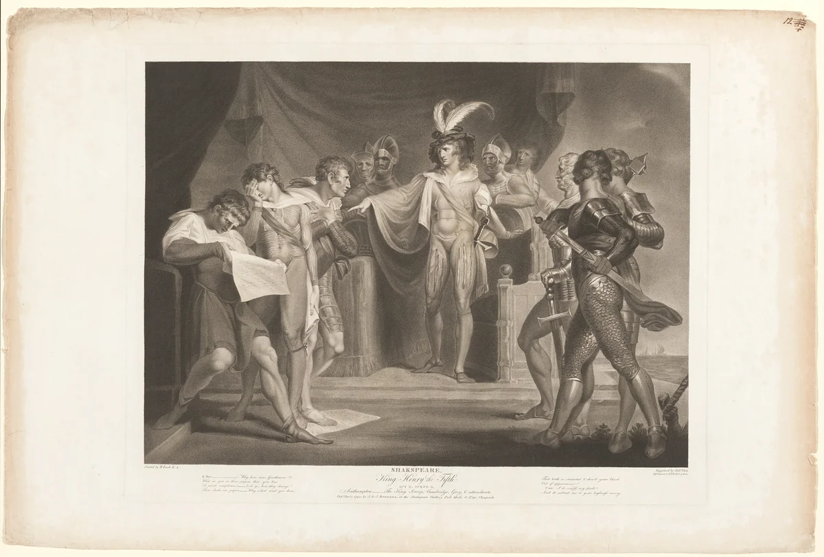 King Henry Condemning Cambridge, Scroop and Northumberland by Robert Thew, print, 1798