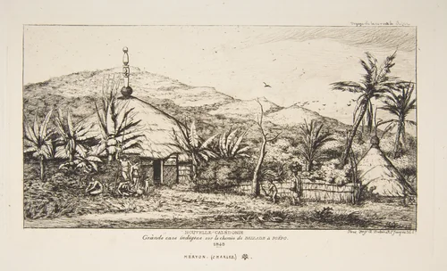 New Caledonia: Large native hut on the road from Balade to Puebo, 1845, from "The Voyage to New Zealand (1842–46)" by Charles Meryon, print, 1863