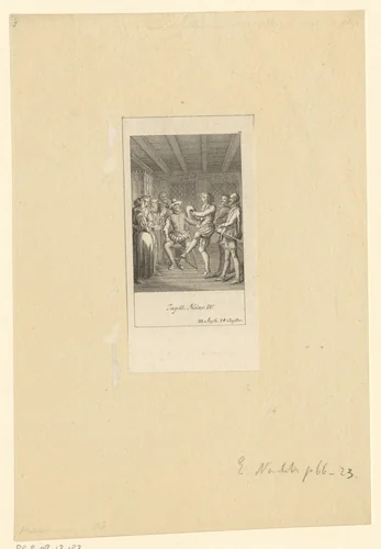 Gezelschap verzameld rond Hendrik IV by Daniel Berger, print, 1774