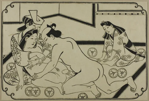 A sheet from a shunga album by Hishikawa Moronobu (菱川師宣), print, 1625-1694