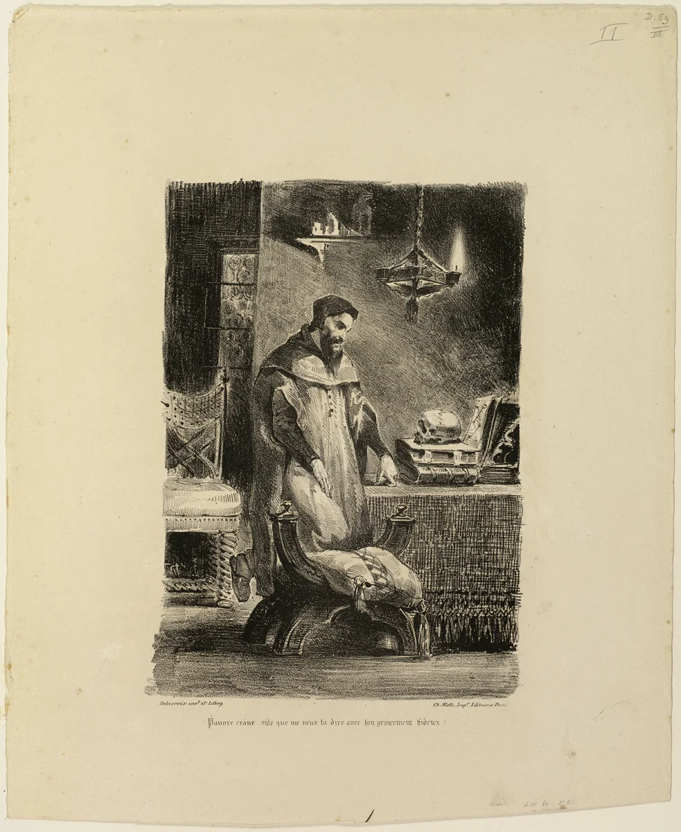 Faust in His Study by Eugène Delacroix, print, 1828