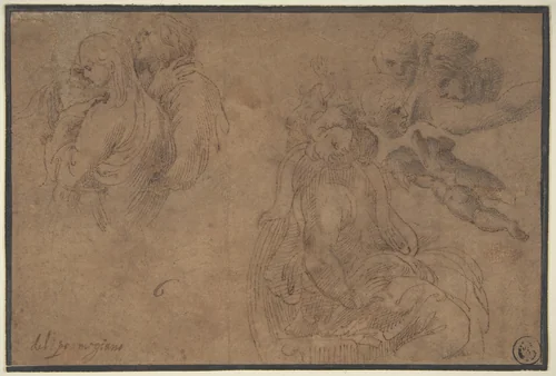 Studies of Figures by Parmigianino, drawing, 1500-1600