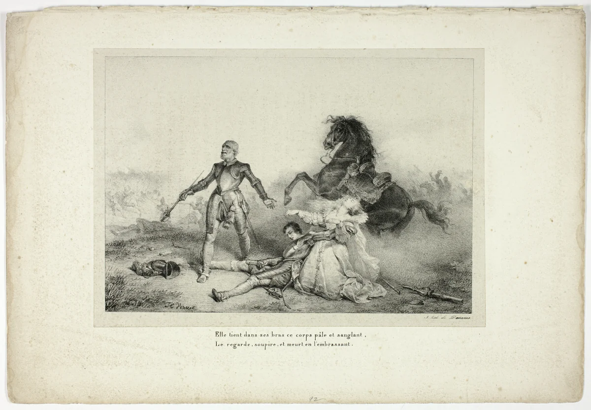 She Held in Her Arms the Corpse Pale and Bloody... by Horace Vernet, print, 1825