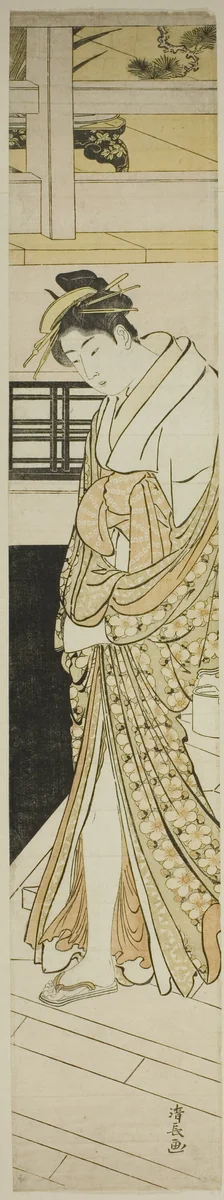 Courtesan Descending Stairs by Torii Kiyonaga (鳥居清長), print, 1778-1788