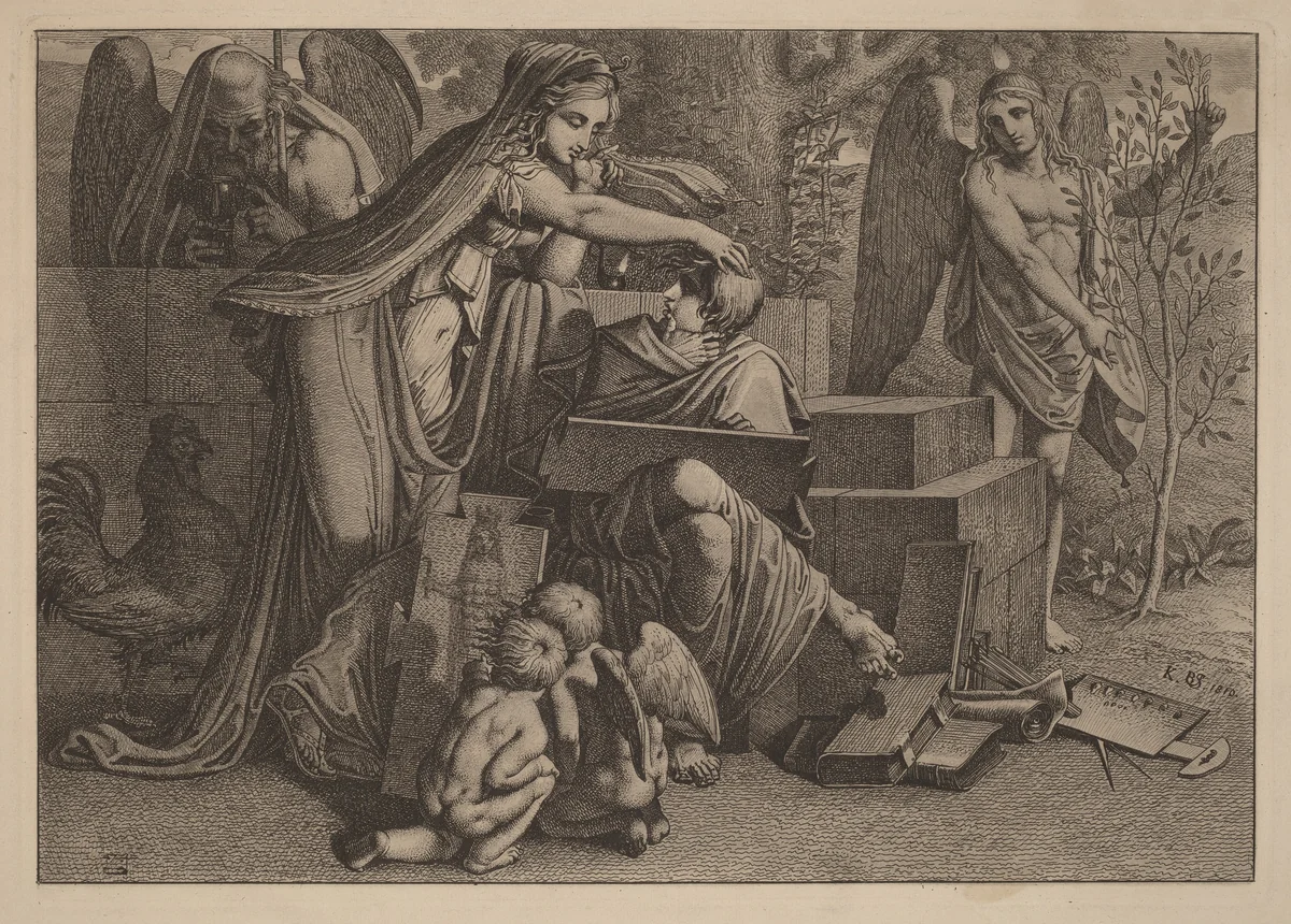 Young Man Inspired by Genius by Carl Russ, print, 1779-1843