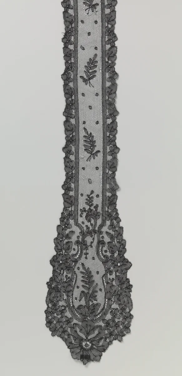 Das of mutsenslip van kloskant met twee vioolvormige medaillons by anonymous, textile, 1850-1860