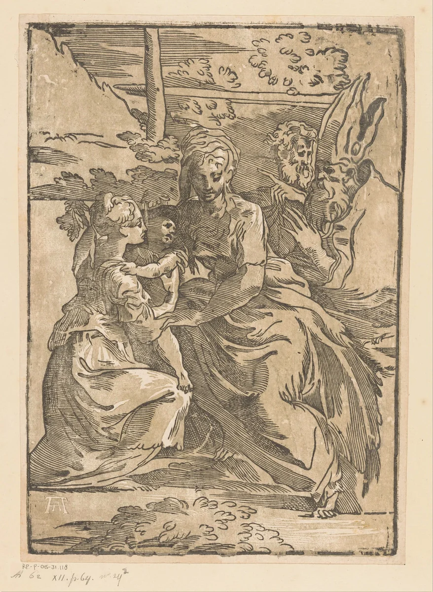 Vrouwelijke heilige ontvangt het Christuskind by Unknown, print, 1568-1629