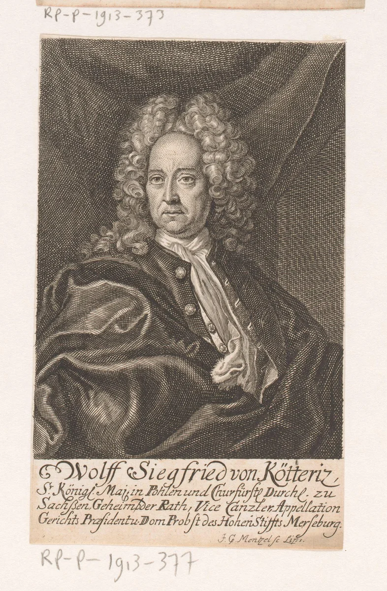 Portret van Wolf Siegfried von Kötteritz by Johann Georg Mentzel, print, 1687-1743