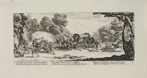 Attack on the Coach, plate eight from The Miseries of War by Jacques Callot, print, 1633