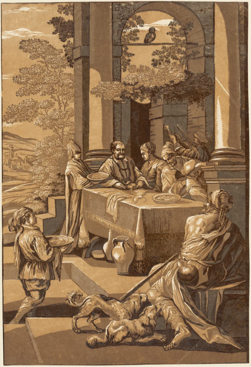Dives and Lazarus (Right Panel) by Jacopo Bassano, print, 1743