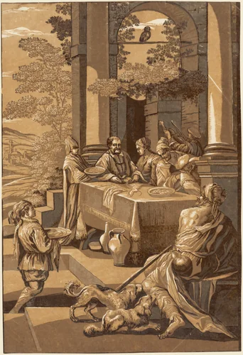 Dives and Lazarus (Right Panel) by Jacopo Bassano, print, 1743