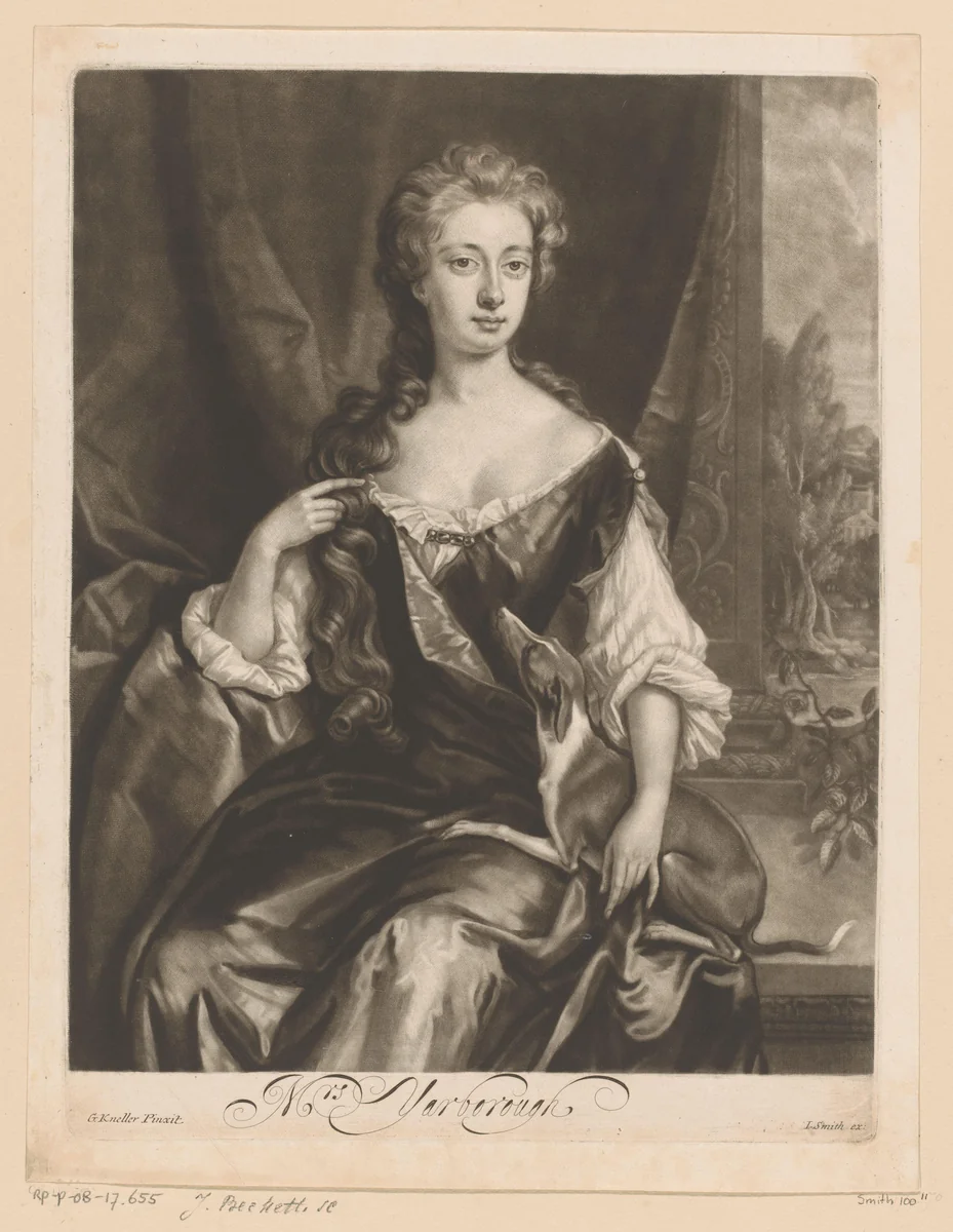 Portret van Henrietta Maria Yarborough by Isaac Beckett, print, 1683-1688