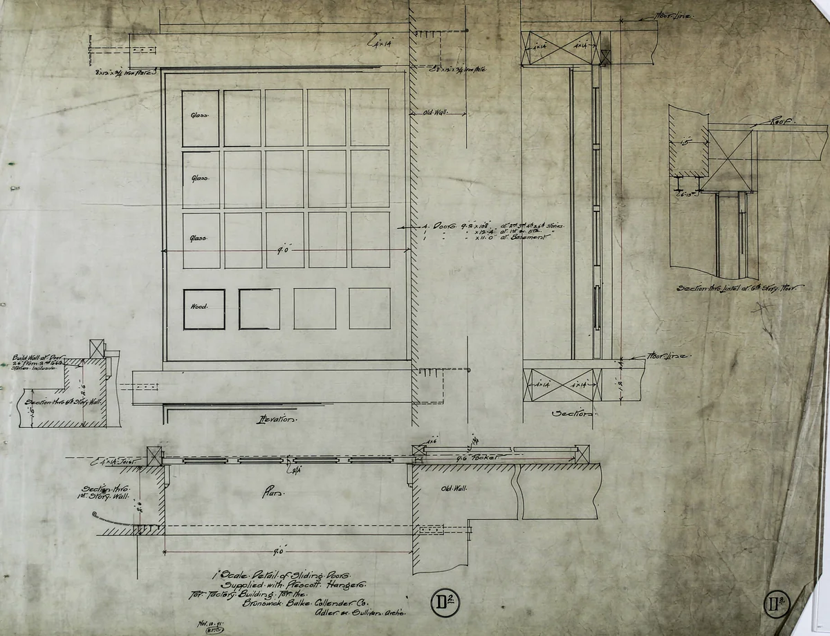 Brunswick Balke Collender Company Factory Building, Chicago, Illinois, Multiple Views by Adler & Sullivan, drawing, 1890-1894