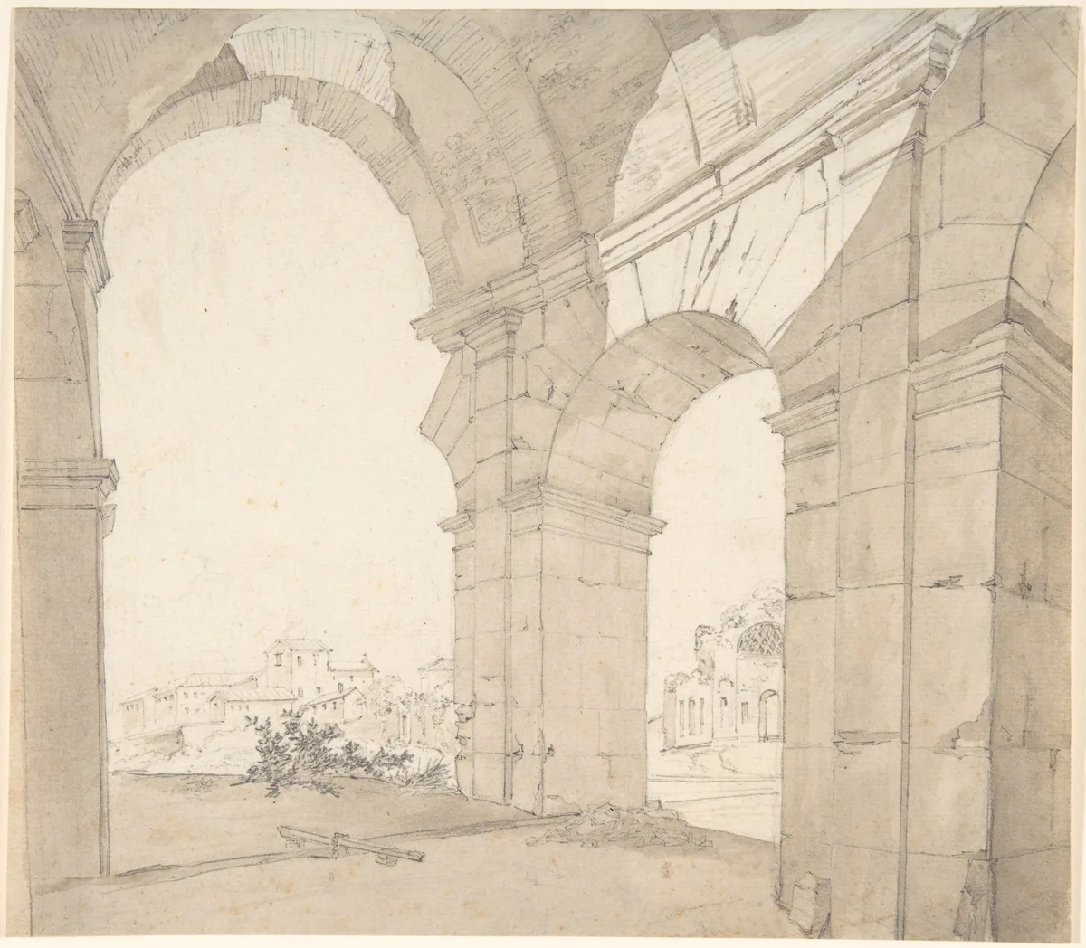 View of the Baths of Caracalla (?) in Rome by Daniël Dupré, drawing, 1770-1817