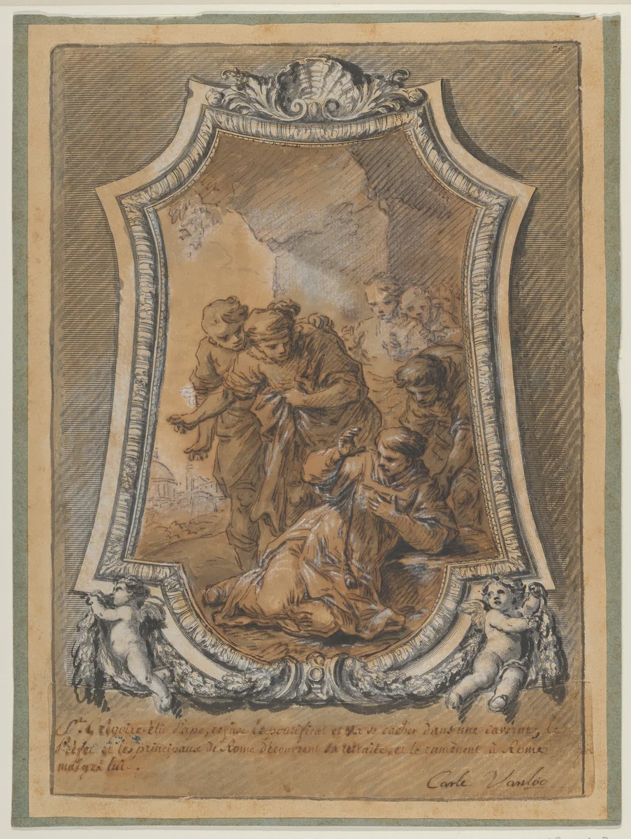 St. Gregory Reluctant to Accept His Election as Bishop of Rome by Carle Vanloo, drawing, 1715-1765