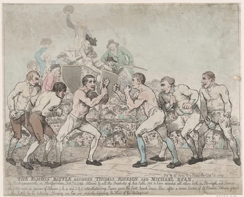 The Famous Battle Between Thomas Johnson and Michael Ryan, February 11, 1789 by Thomas Rowlandson, print, 1789