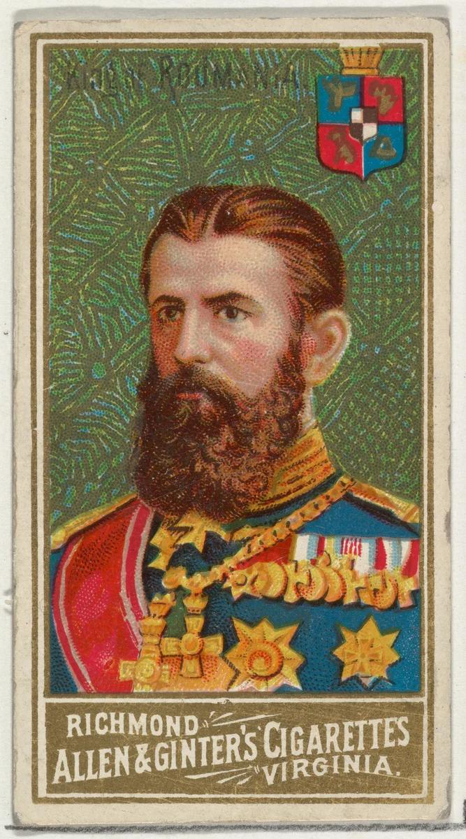 King of Romania, from World's Sovereigns series (N34) for Allen & Ginter Cigarettes by Allen & Ginter, print, 1889