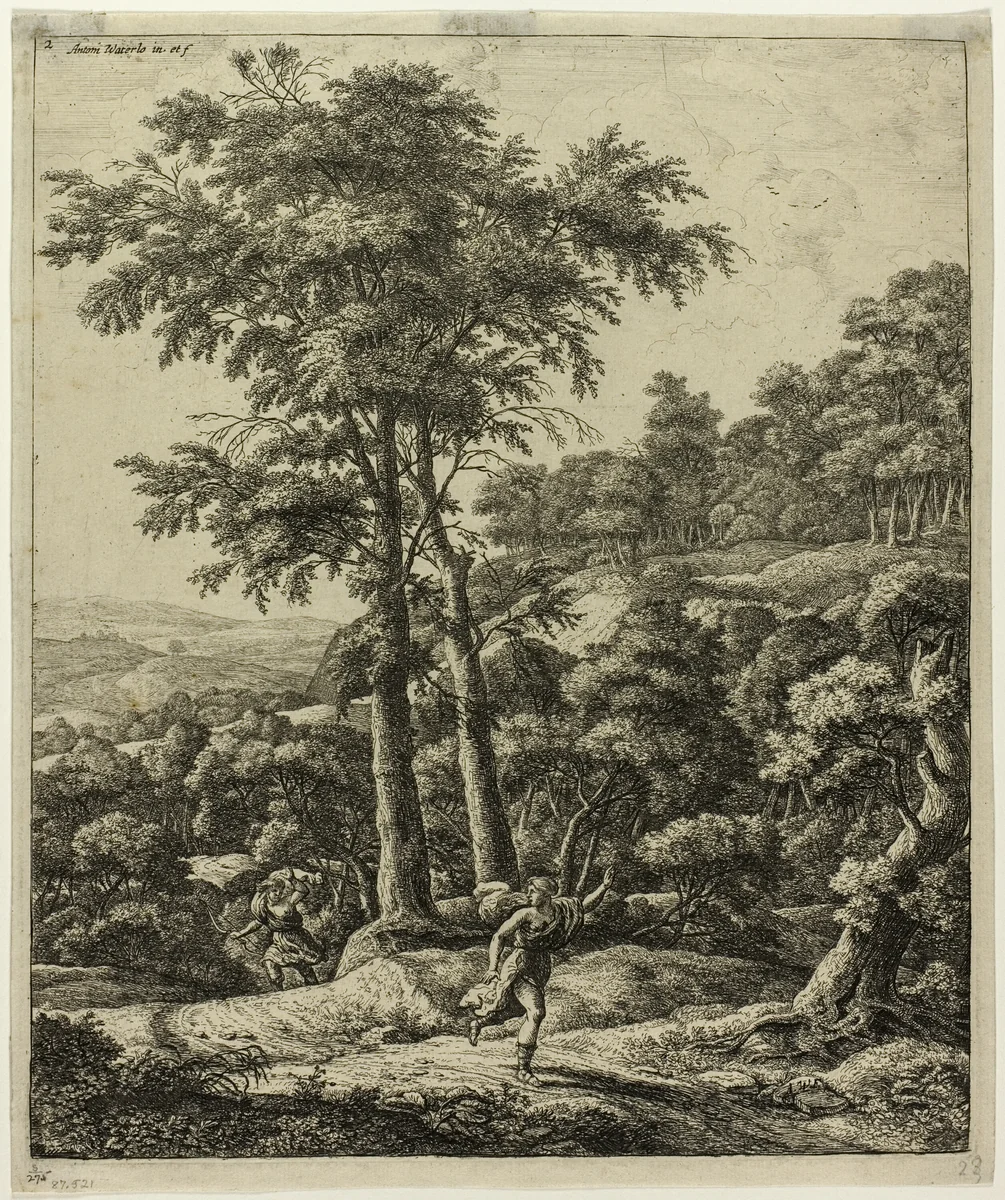 Apollo and Daphne by Anthonie Waterloo, print, 1629-1690